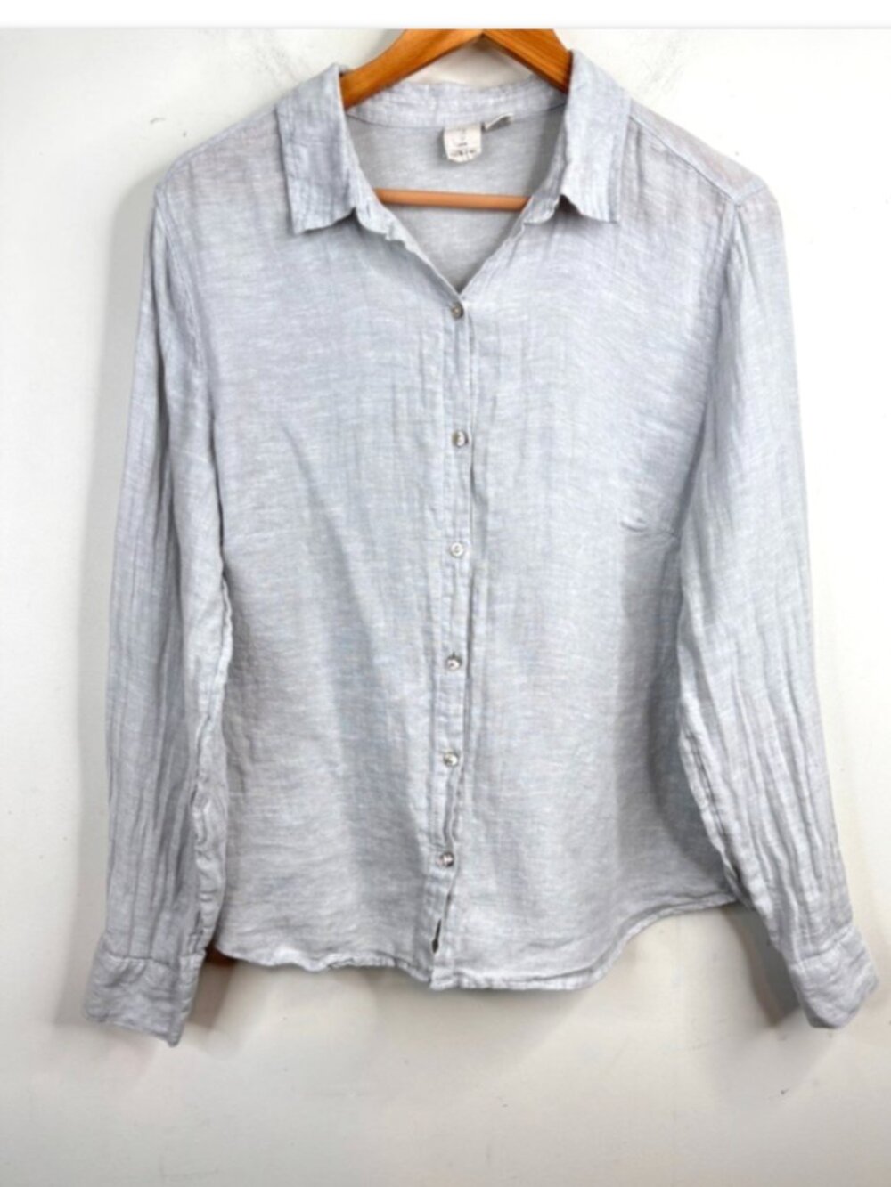 Joie 100% Linen Button Down Top L Light Blue Grey Minimalist Coastal Long Sleeve
